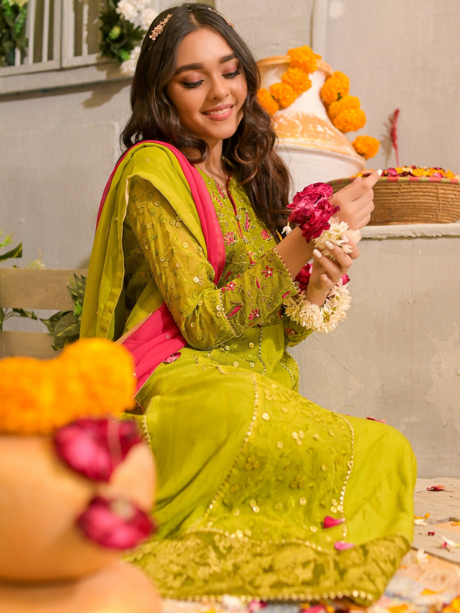 Ruby's Couture Poshak Khadi Net Embellished Stitched 2-Piece Suit-Hoorain