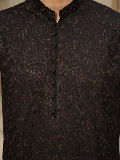 Fabrich Men Wash & Wear Embroidered Unstitched Shalwar Kameez-Black