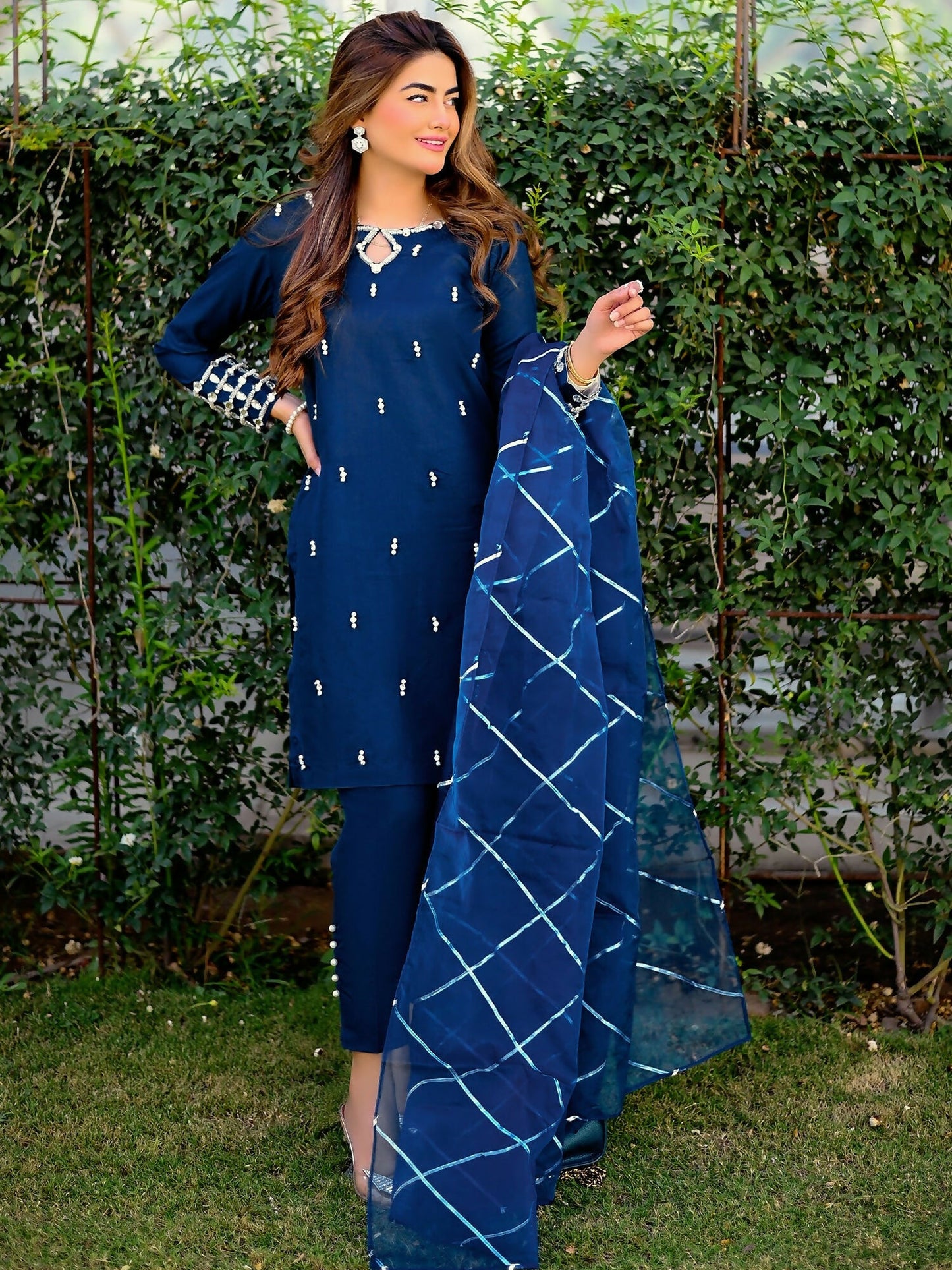 Allure By IH Katan Silk Embellished Stitched 3-Piece Suit-Stardust