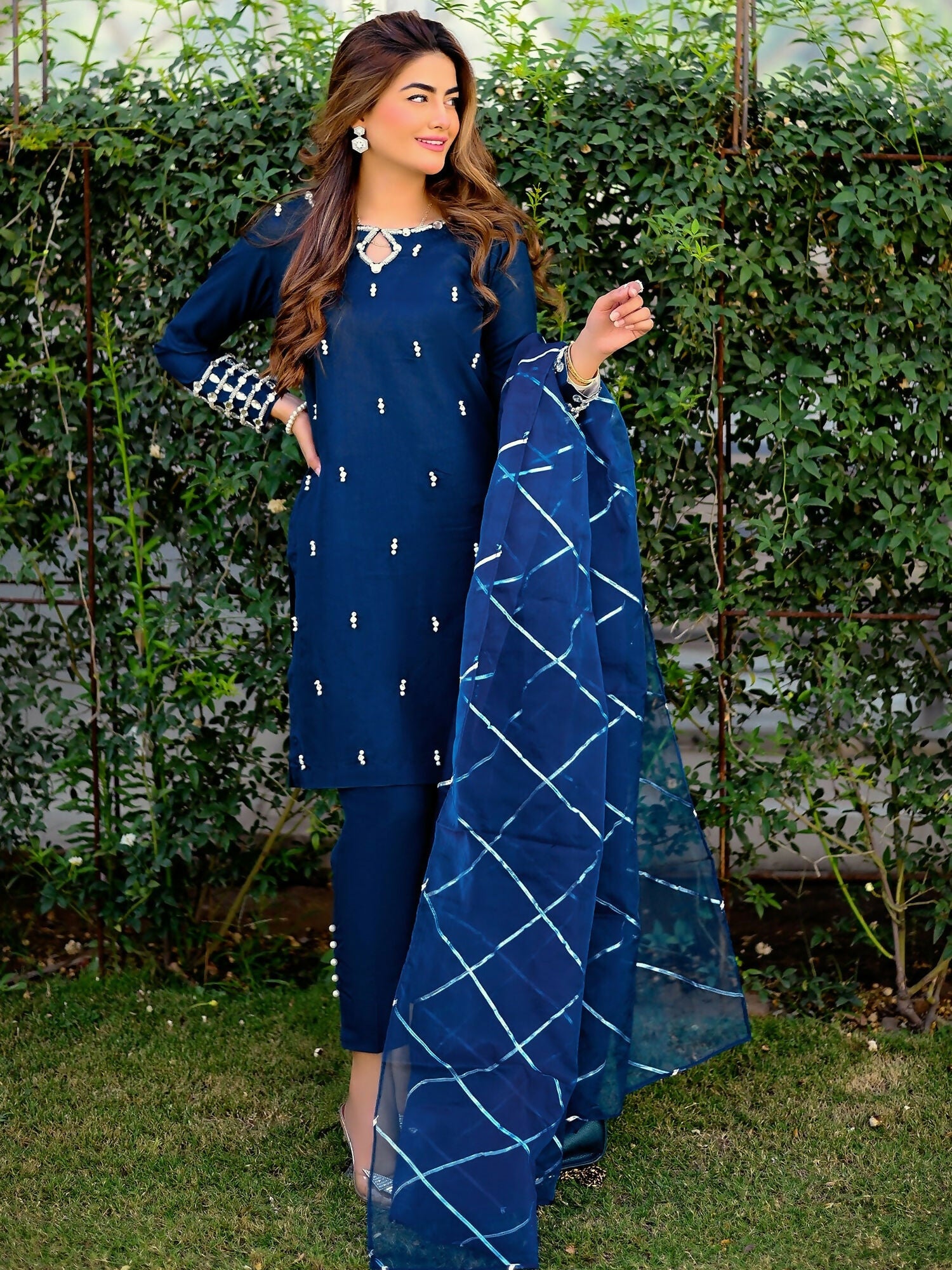 Allure By IH Katan Silk Embellished Stitched 3-Piece Suit-Stardust