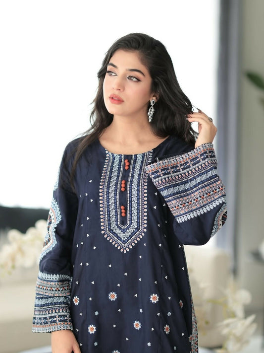 Tehzeeb Libas Lawn Embroidered Stitched 3-Piece Suit-DASTAAN