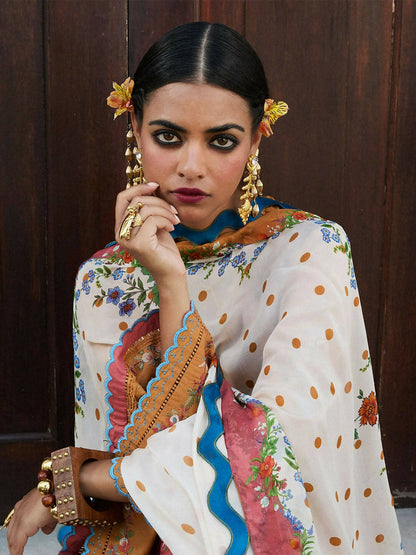 Jugnu by Hussain Rehar SS'25 Cotton Embroidered Unstitched 3-Piece Suit-Nal