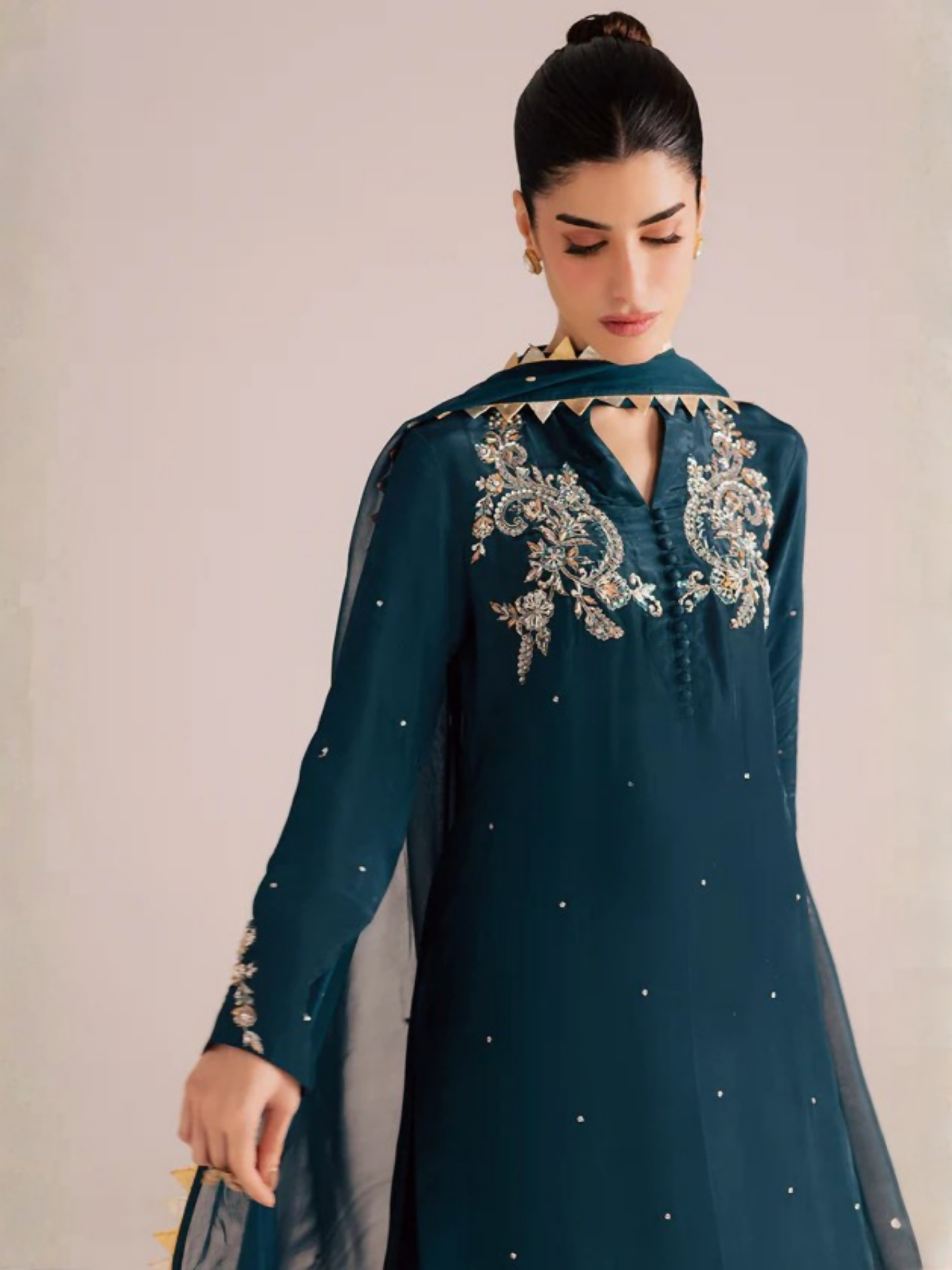 Allure By IH Silver Night Tussel Silk Embroidered Stitched 3-Piece Suit-Eclipse