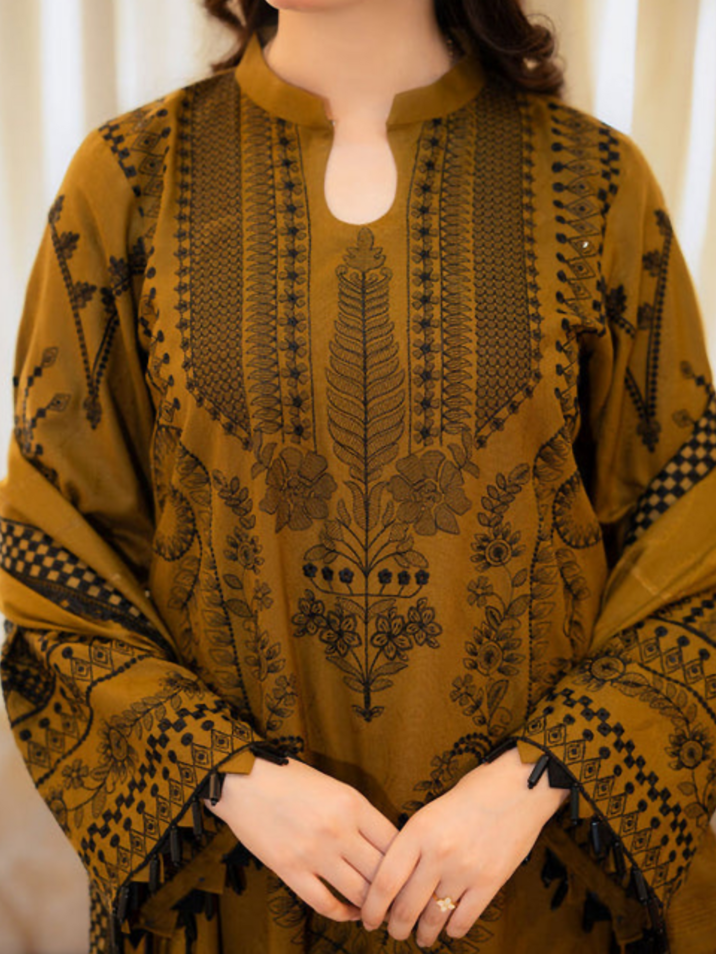 Tawakal Closet Linen Embroidered Stitched 3-Piece Suit-Zaitoon