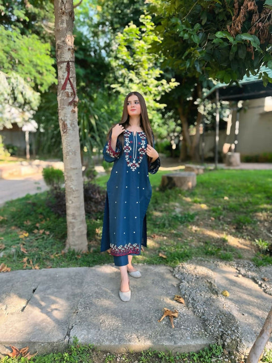 Tehzeeb Libas Cotton Lawn Embroidered Stitched 2-Piece Suit-HEER