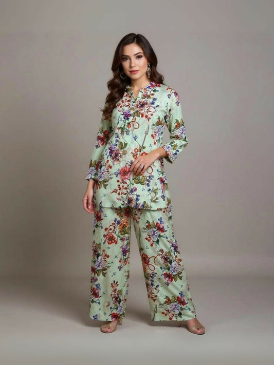 Bin Shaukat unstitched 2-piece digital lawn suit with all-over print and matching printed trouser.