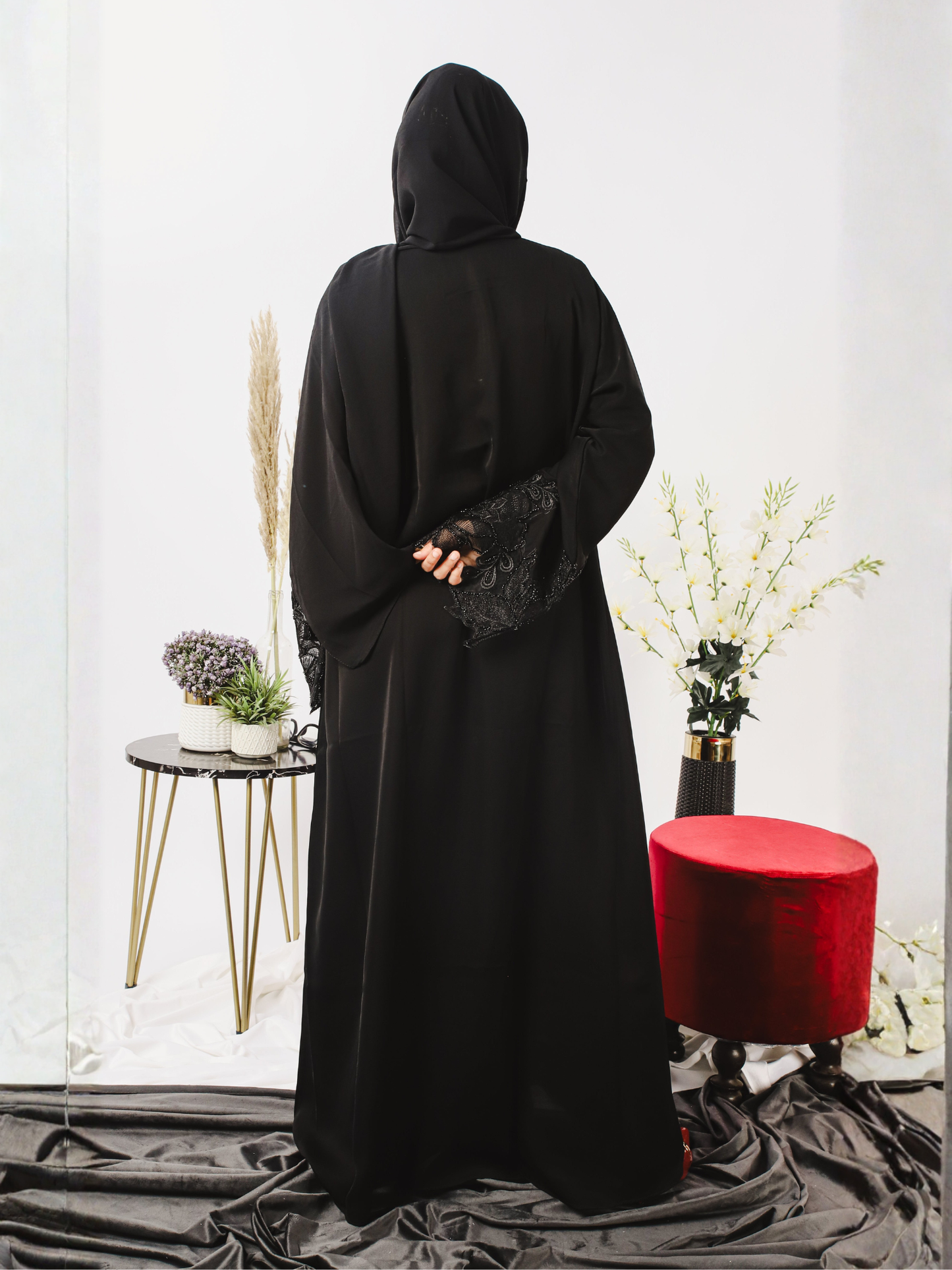 Black-Nourah Nida Embellished Abaya-Zara