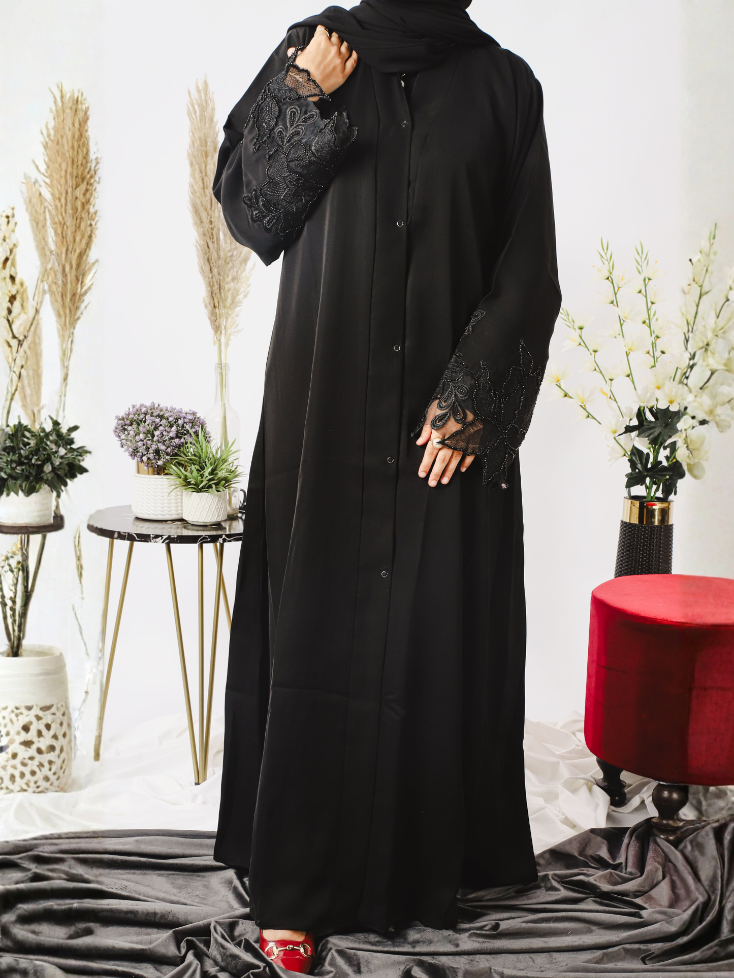 Black-Nourah Nida Embellished Abaya-Zara