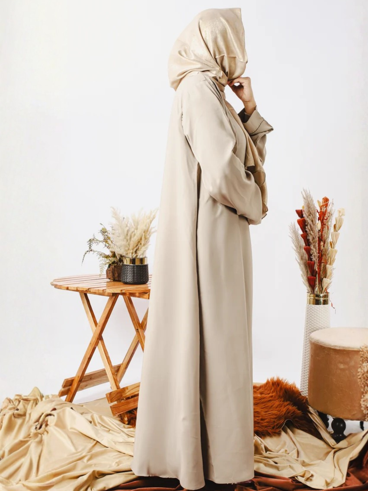 Beige-Nourah Nida Abaya-Zimal
