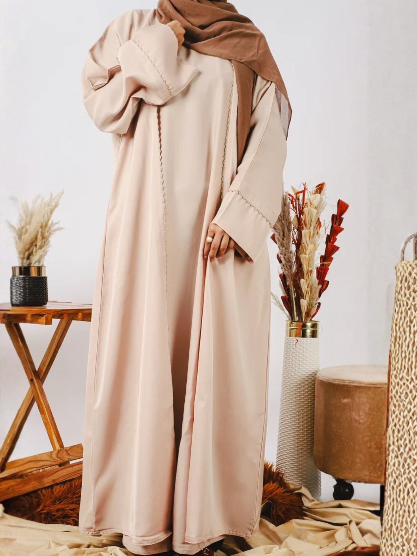 Beige-Nourah Nida Abaya-Mina