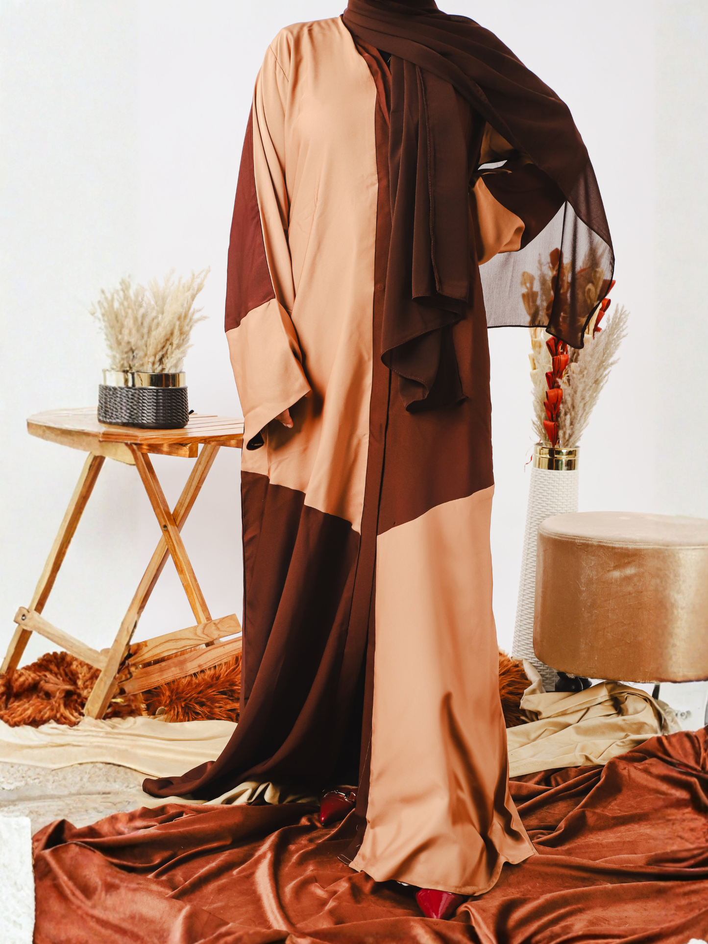 Brown and Peach-Nourah Nida Abaya-Sahra
