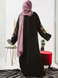 Black-Nourah Nida Embroidered Abaya-Mahal
