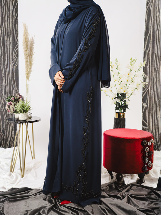Blue-Nourah Korean Nida Embellished Abaya-Ayla