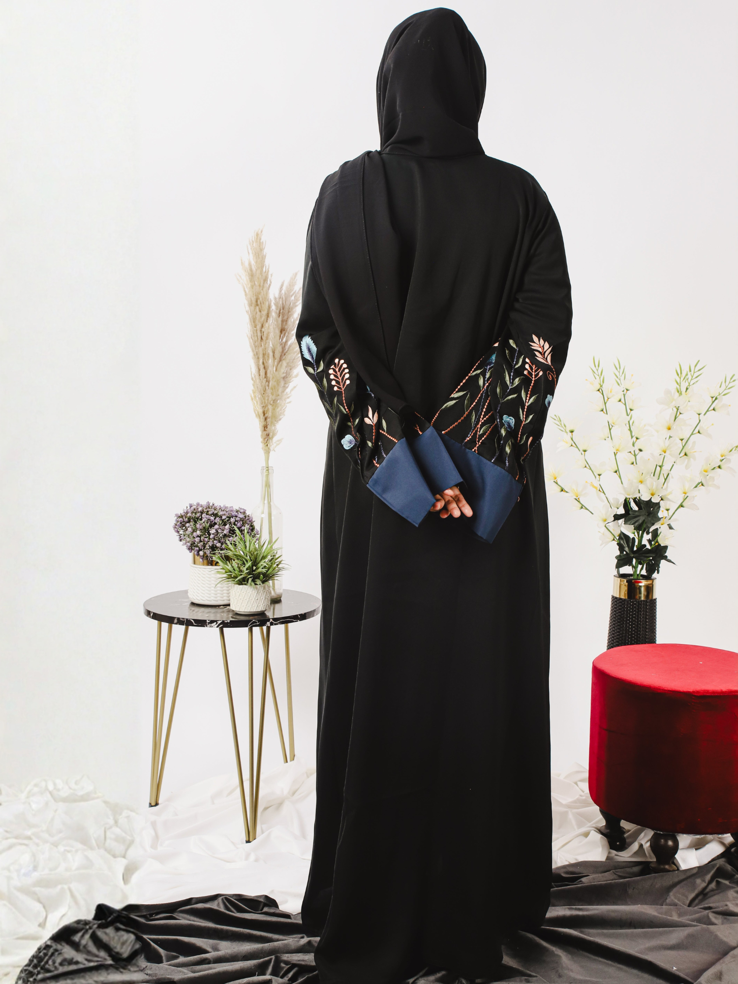 Black and Blue-Nourah Nida Embroidered Abaya-Tabassum
