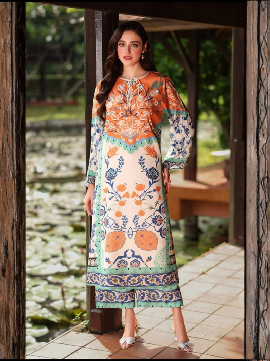 Tehzeeb Libas Silky Lawn Embroidered Stitched 2-Piece Suit-DESIRE DIGITAL