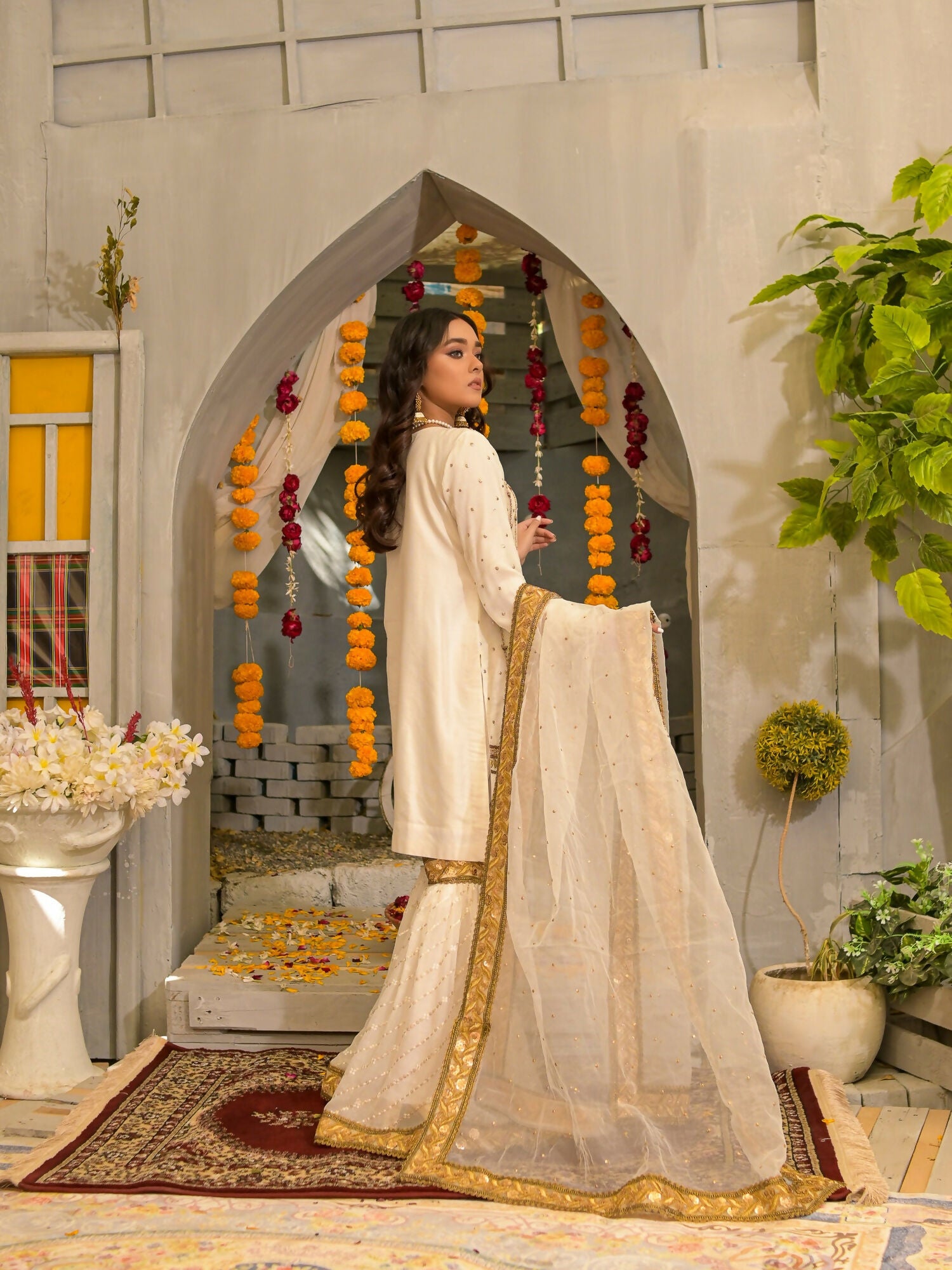 Ruby's Couture Poshak Chiffon Embellished Stitched Gharara-Atish