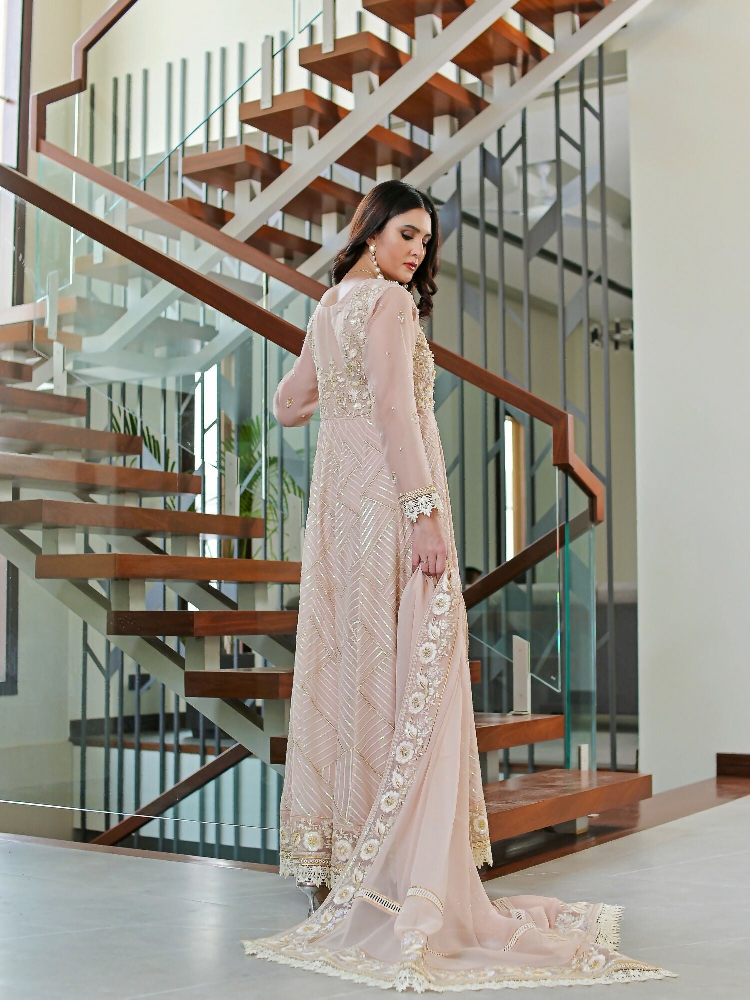 Farooq Hameed Studio Chiffon Embroidered Stitched 3-Piece Suit-Sandal