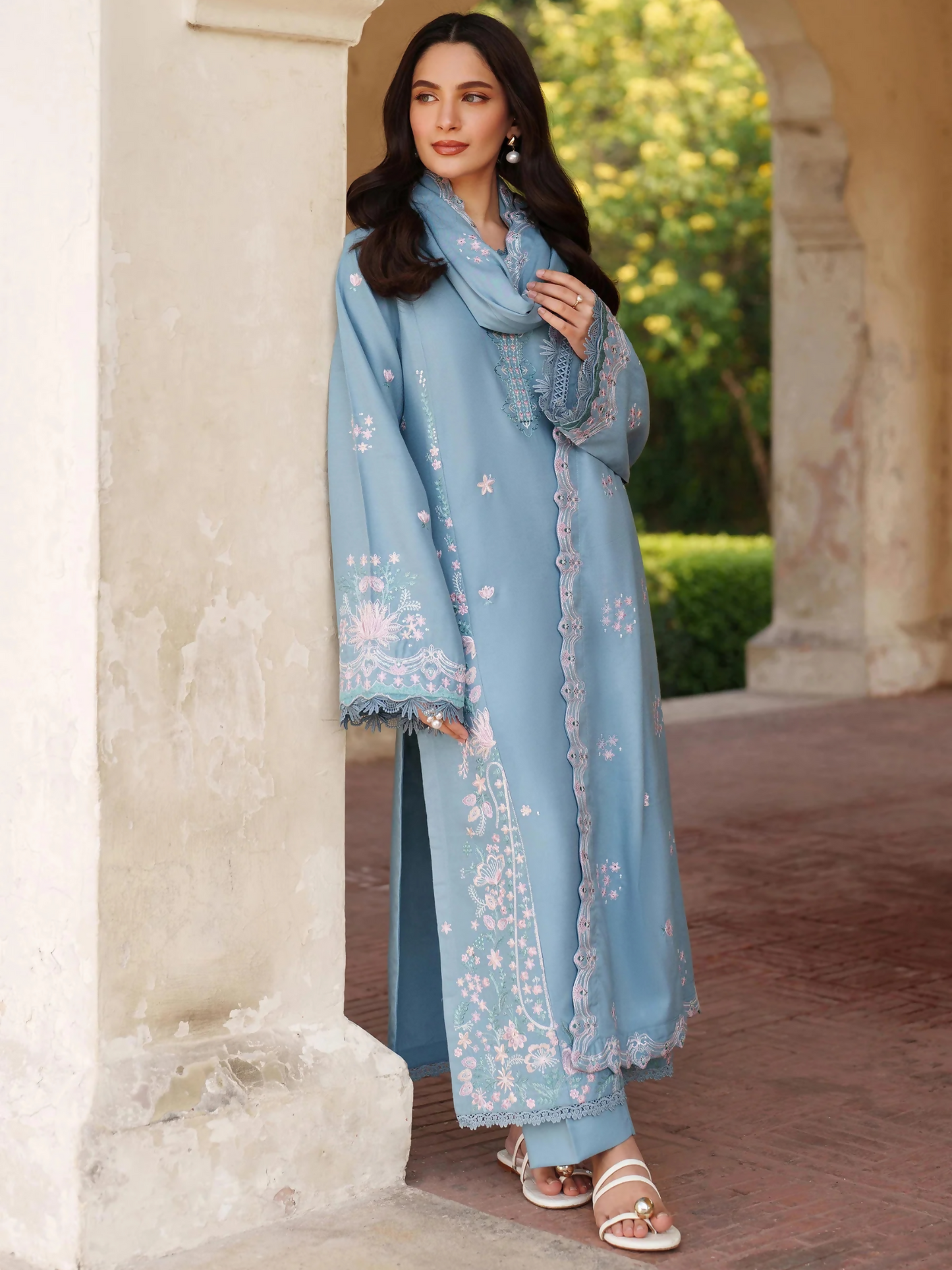 Panache Apparel Linen Embroidered Stitched Suit-Kiyana