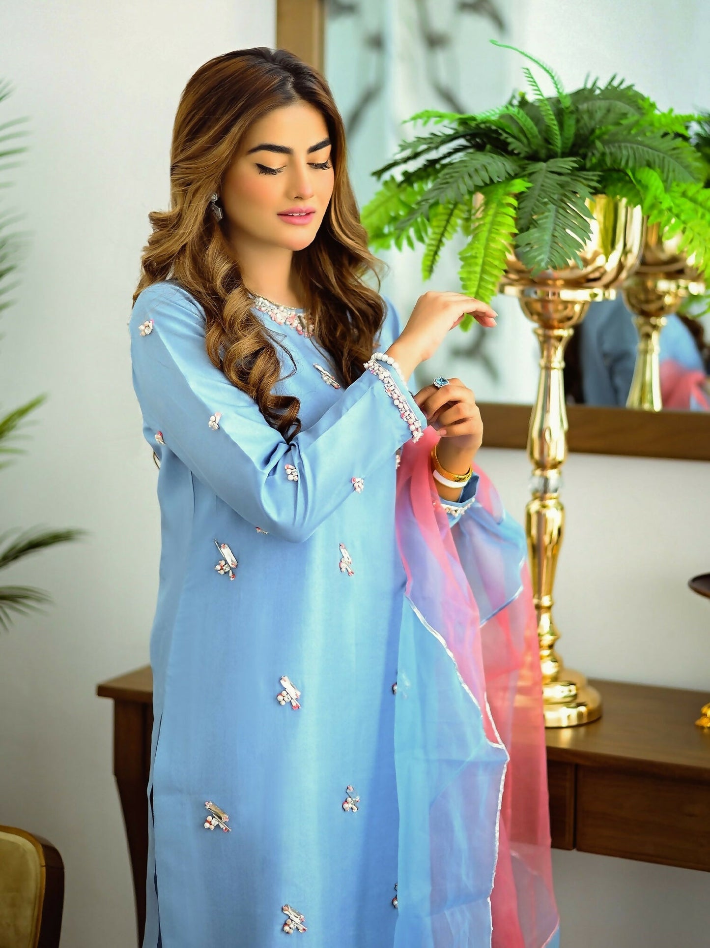 Allure By IH Raw Silk Embellished Stitched 3-Piece Suit-Illusion