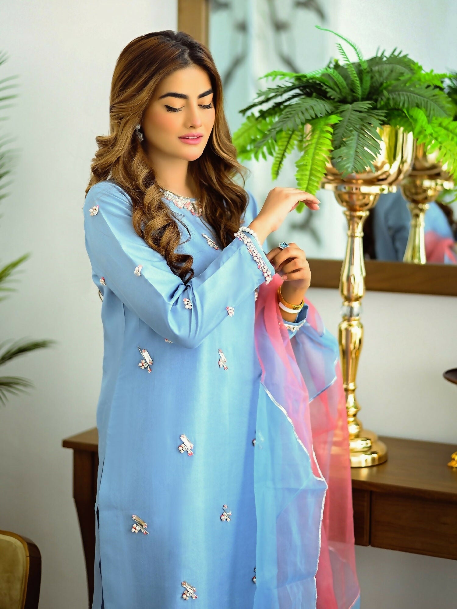 Allure By IH Raw Silk Embellished Stitched 3-Piece Suit-Illusion