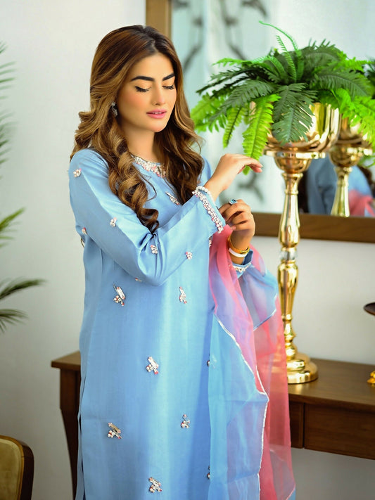 Allure By IH Raw Silk Embellished Stitched 3-Piece Suit-Illusion