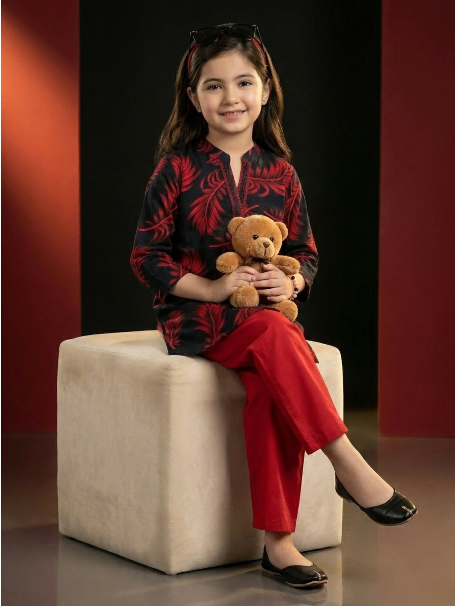 Velvour Girls Linen Printed Co-Ord Set-VG228-B