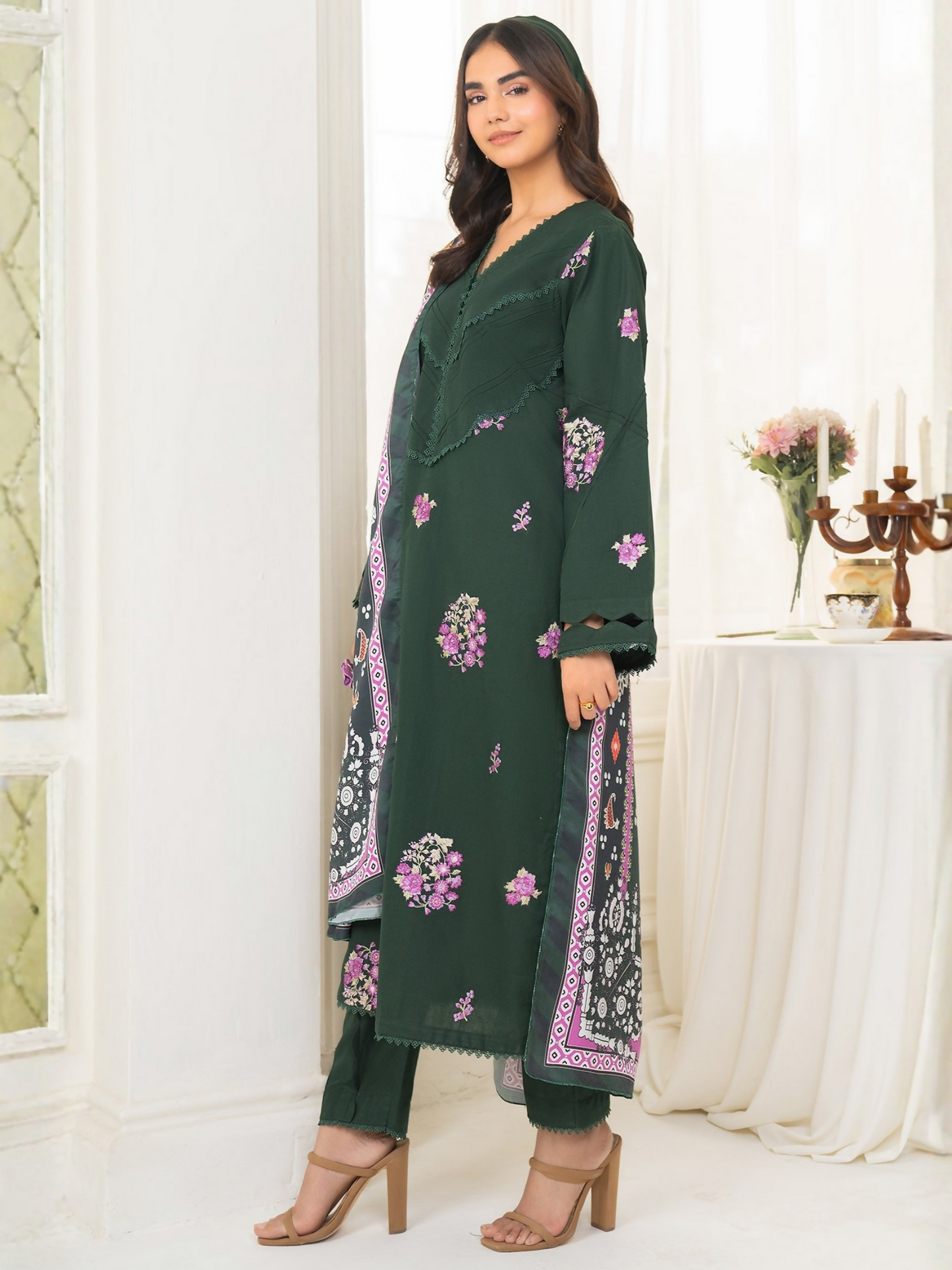 Panache Apparel Winter Basics Khaddar Embroidered Stitched 3-Piece Suit-Spruce