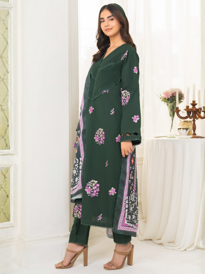 Panache Apparel Winter Basics Khaddar Embroidered Stitched 3-Piece Suit-Spruce