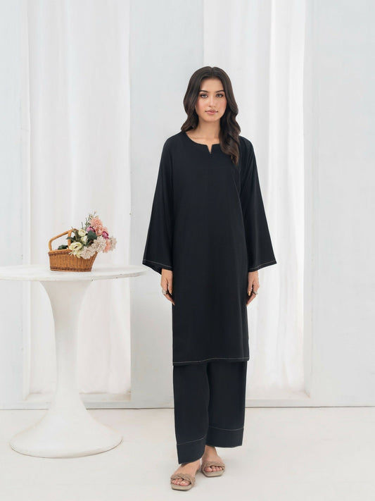 Stylish Collection Allure Linen Stitched 2-Piece Suit-Plain Black