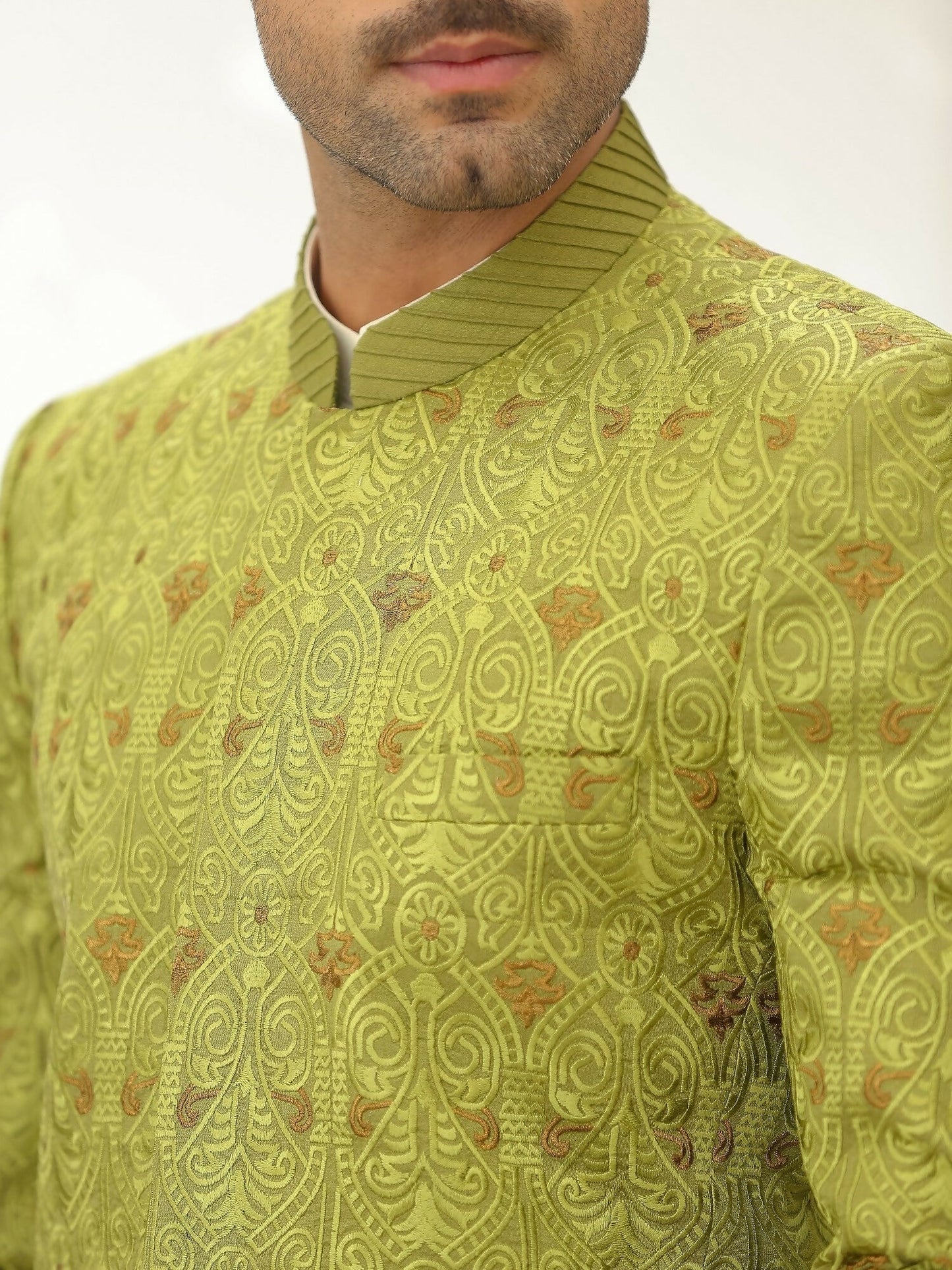 Gem Garments Afsanah Raw Silk Embroidered Prince Coat-Khadim