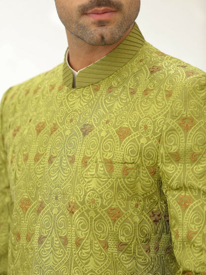 Gem Garments Afsanah Raw Silk Embroidered Prince Coat-Khadim