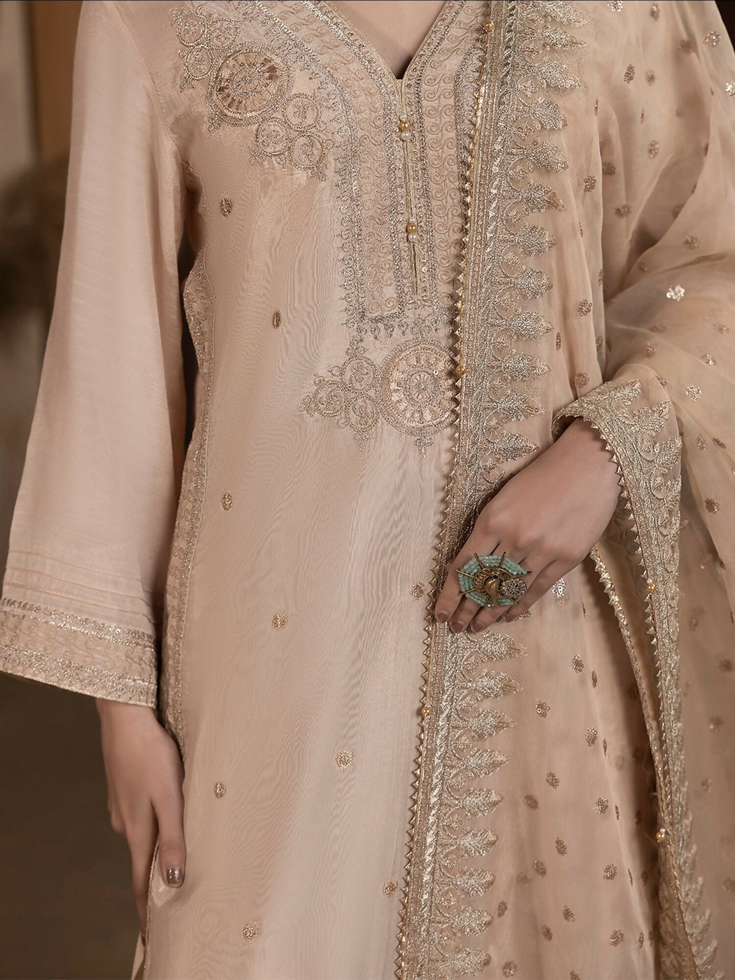 Hemstitch Raw Silk Embroidered Stitched 3-Piece Suit-Janan
