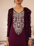 Allure By IH Be-My-Guest Thai Silk Embroidered Stitched 3-Piece Suit-Raisin