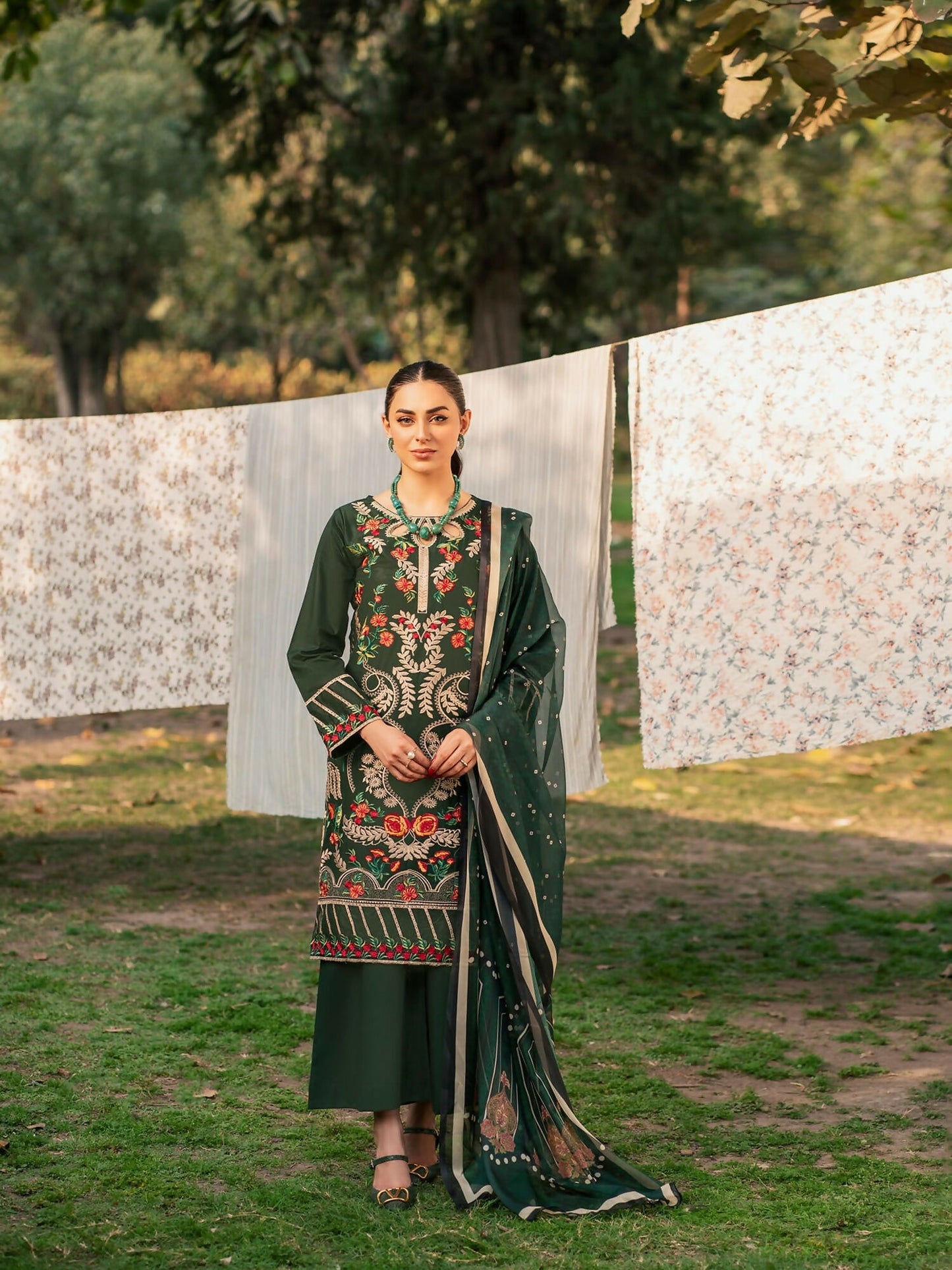 Panache Apparel Lawn Embroidered Stitched 2-Piece Suit-Surreal Green