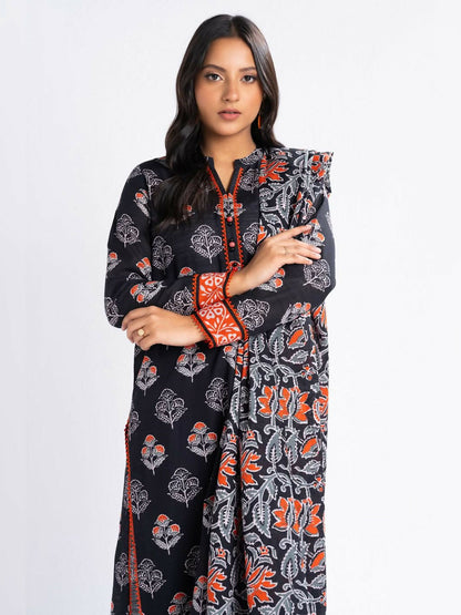 Alkaram Studio Khaddar Printed Unstitched 3-Piece Suit-FW-14.1-24-Black
