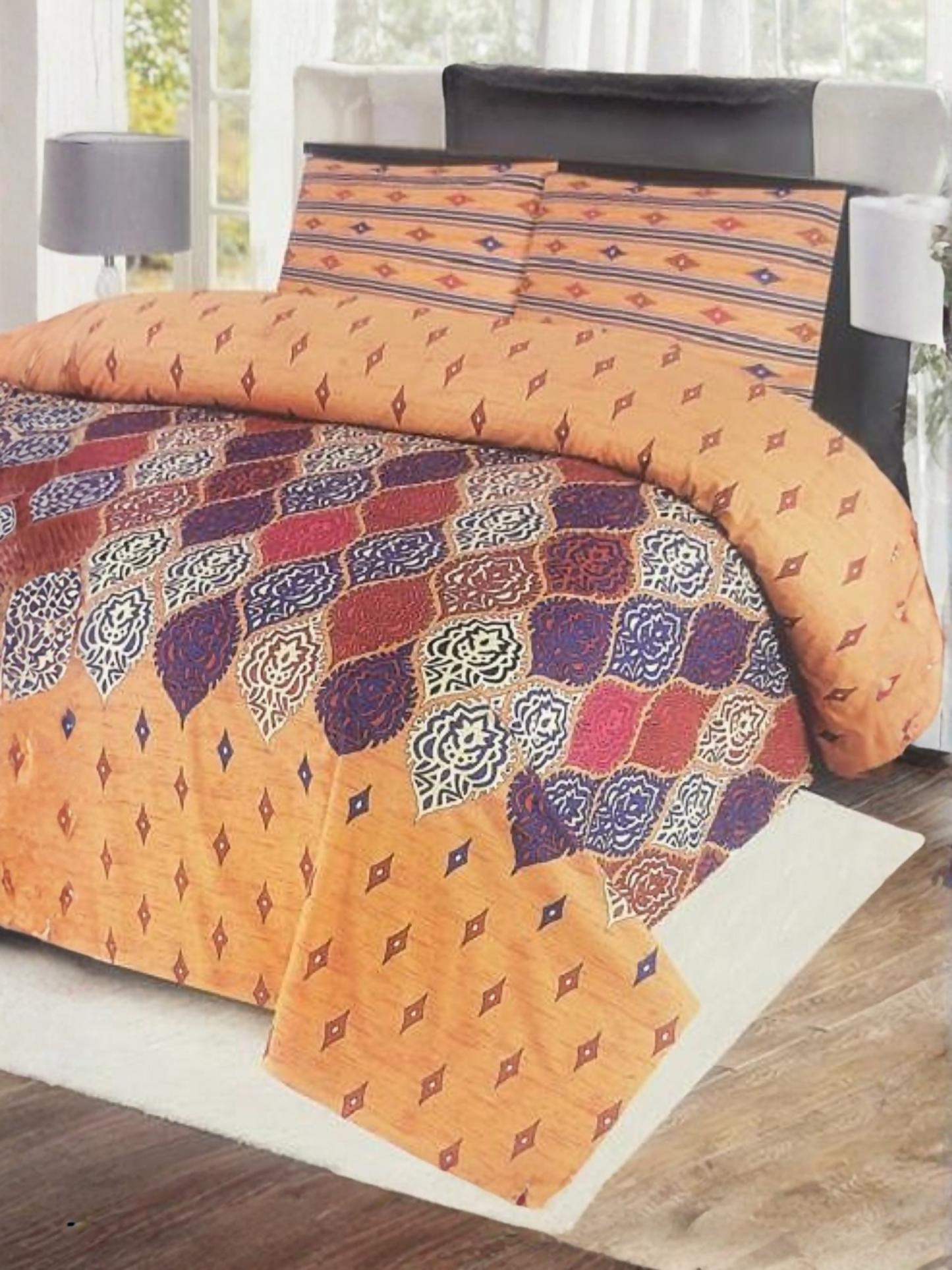 Diamond Dynasty Printed 3-Piece King Bedsheet Set-1105