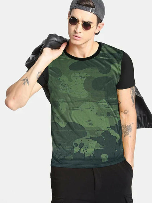 Green Funky Printed Moisture Wicking Cool Max Camo Tee-Shirt- 13686