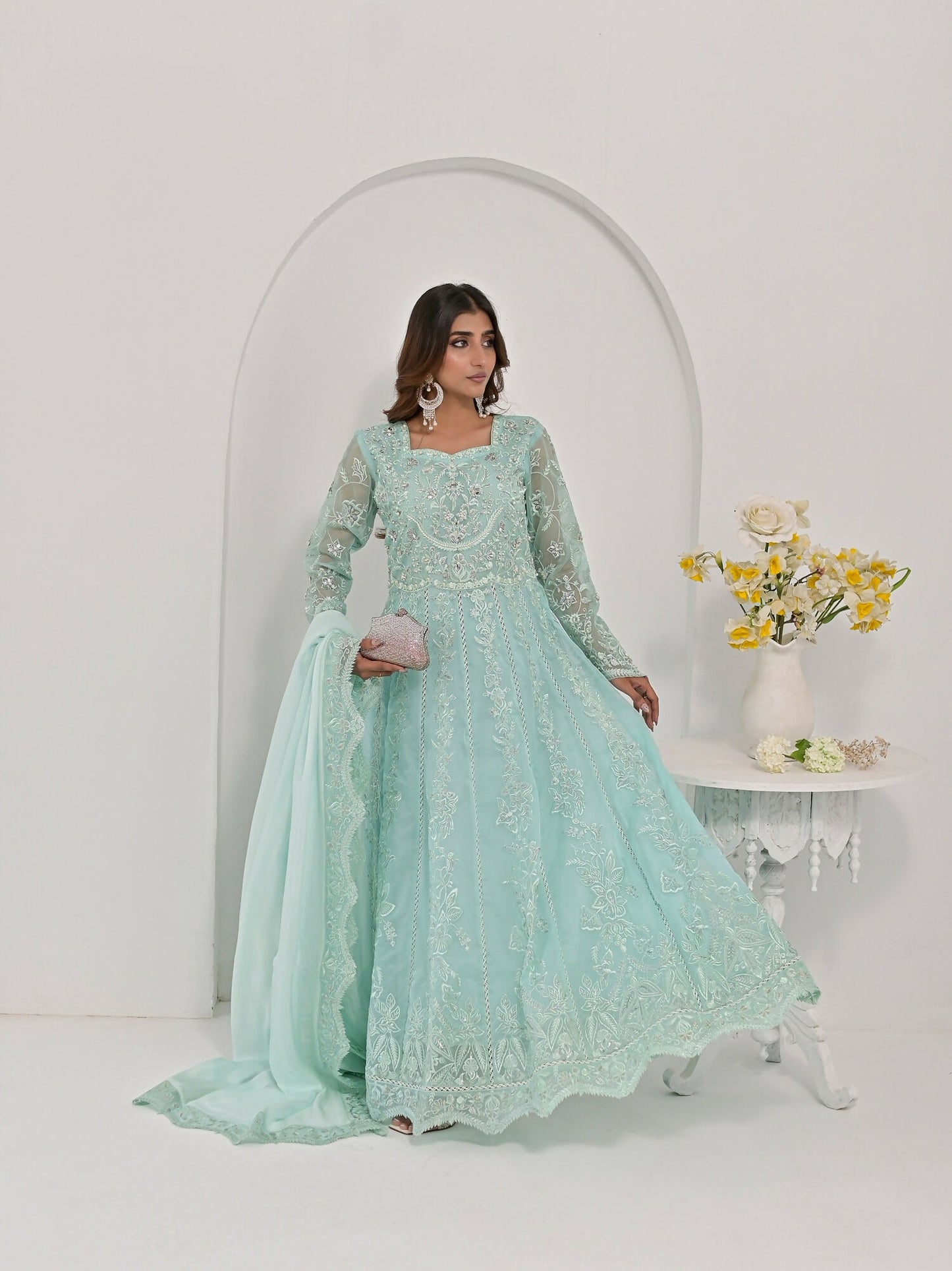 Farooq Hameed Studio Pariza Lux Festive'25 Organza Embroidered Stitched 3-Piece Suit-Aahana