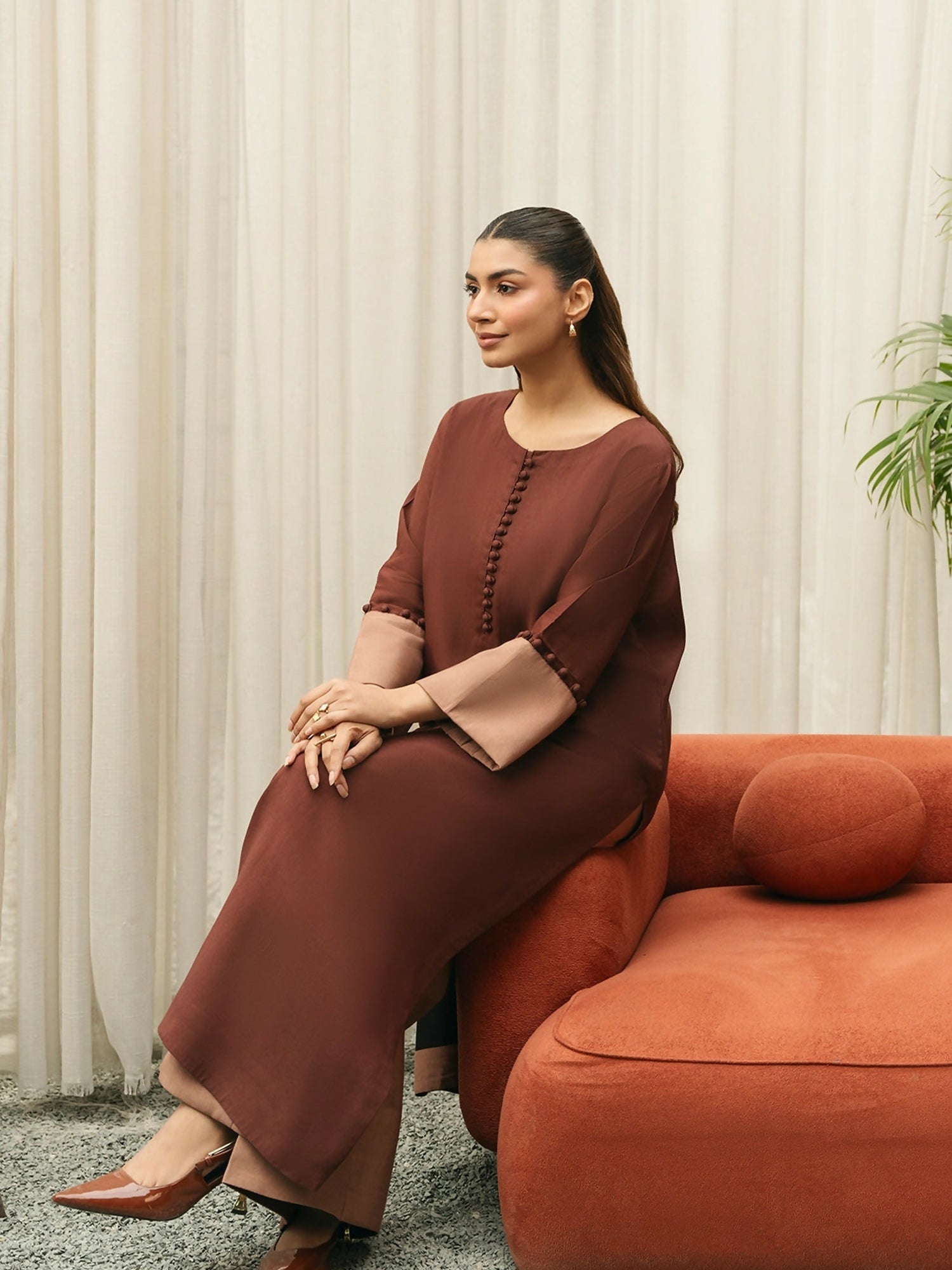 Mannat Clothing Suave Edit Raw Silk Co-Ord Set-Espresso