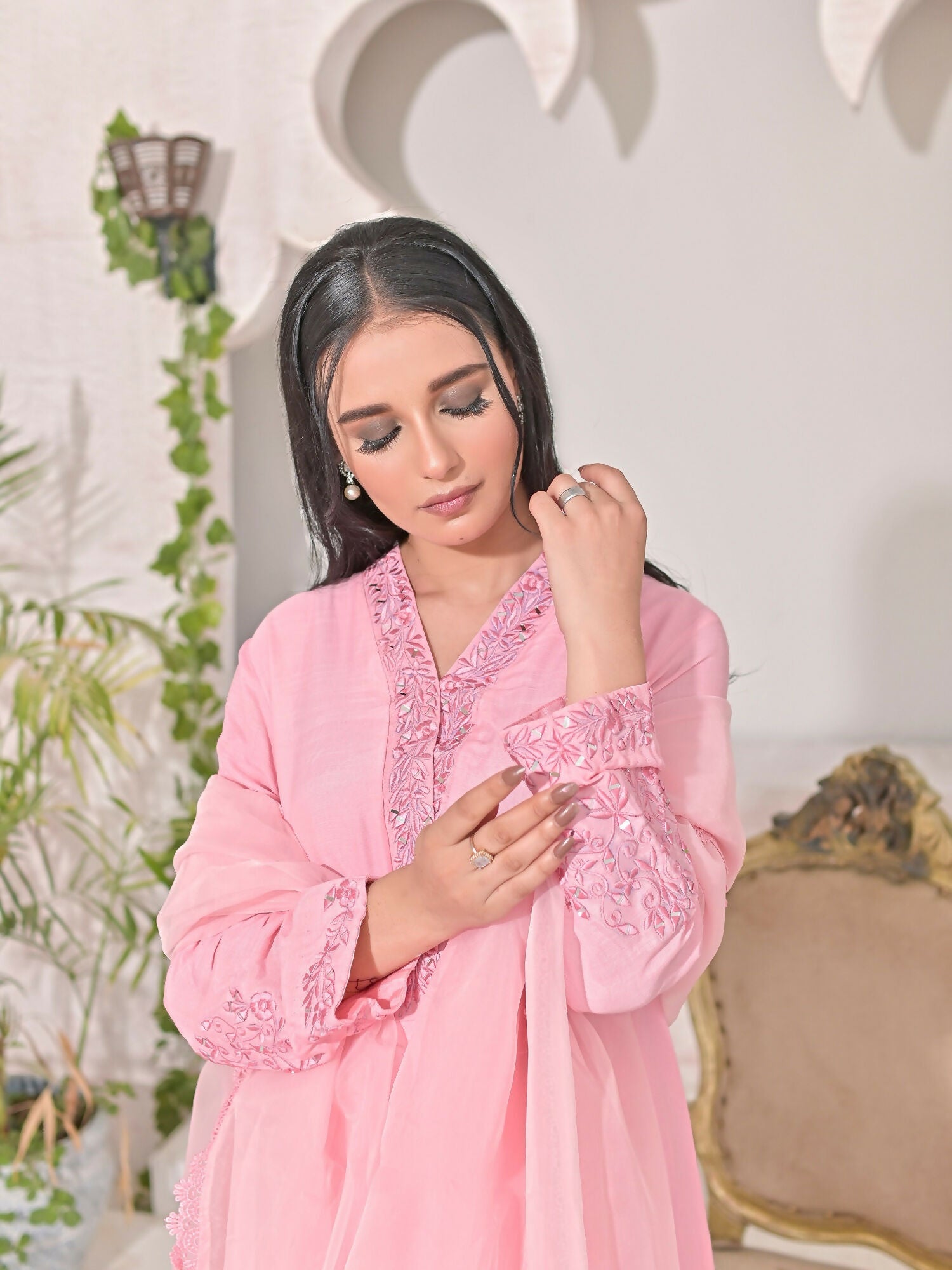 Ruby's Couture Shireen Raw Silk Embroidered Stitched 3-Piece Suit-Nysa