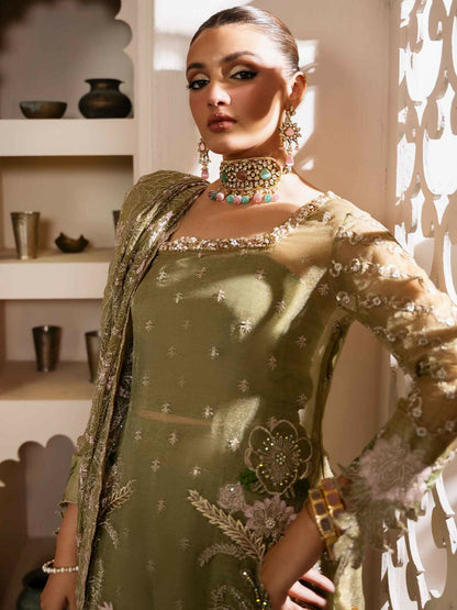 Shiza Hassan Shehnai Zari Net Embroidered Stitched 4-Piece Suit-Raya