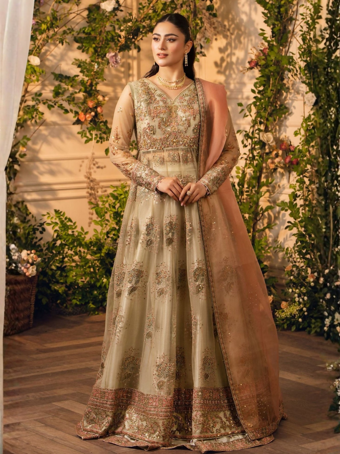 Hemstitch Net Embroidered Stitched Lehenga-Zimil