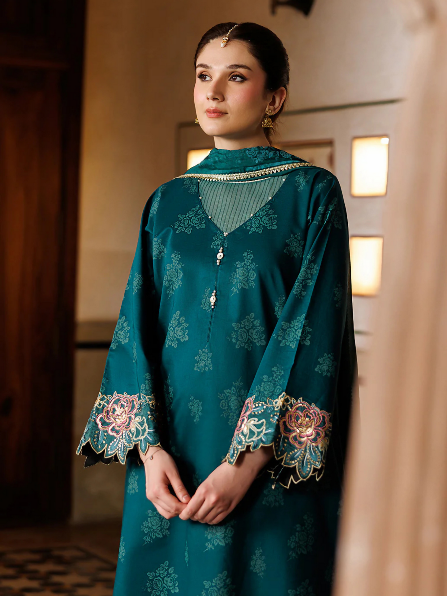 Green Panache Apparel Noor Mahal Cotton Printed Stitched Suit-Aabroo