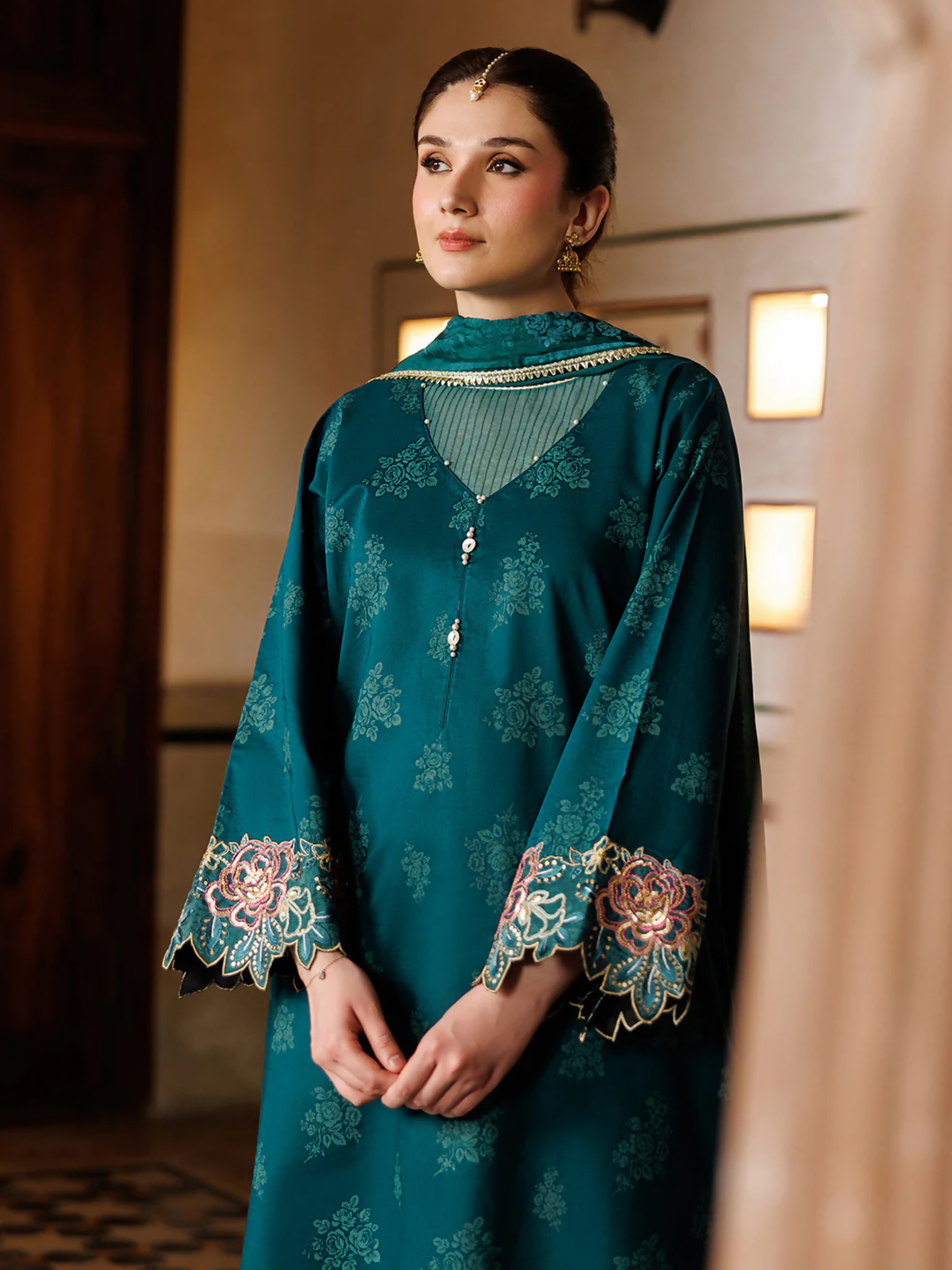 Green Panache Apparel Noor Mahal Cotton Printed Stitched Suit-Aabroo