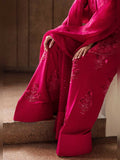 Hussain Rehar Luxury Pret Eid'24 Raw Silk Embellished Stitched 3-Piece Suit-Cerise