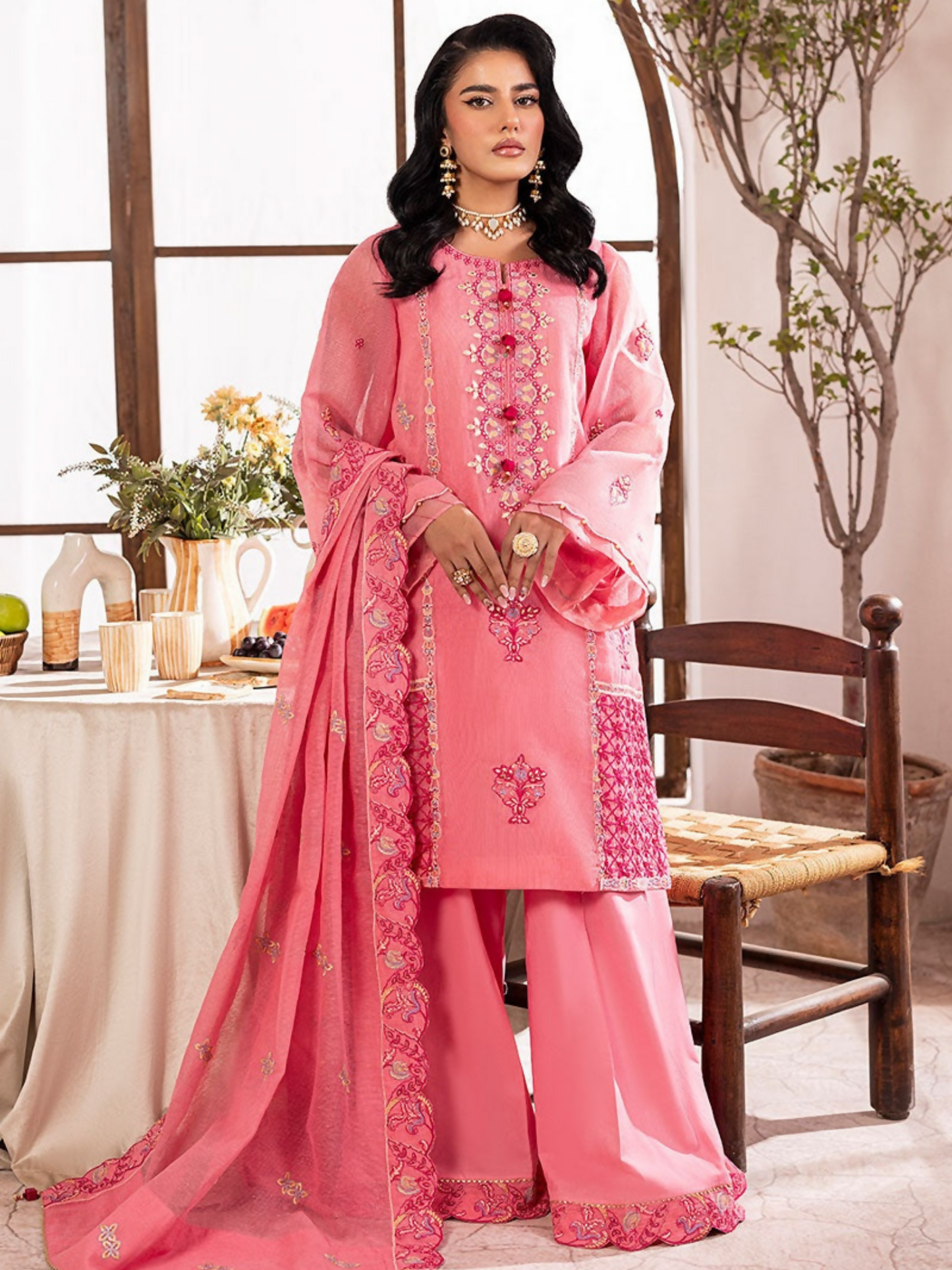 Shurooq L’amore Khaddi Net Embroidered Stitched 3-Piece Suit-Yodelle