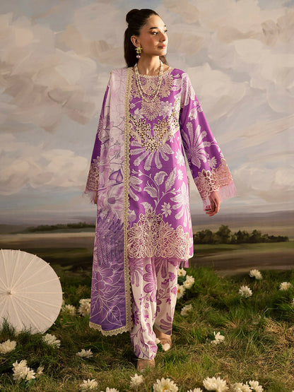 Mahnur Kaia Slub Linen Embroidered Stitched 3-Piece Suit-K- 10