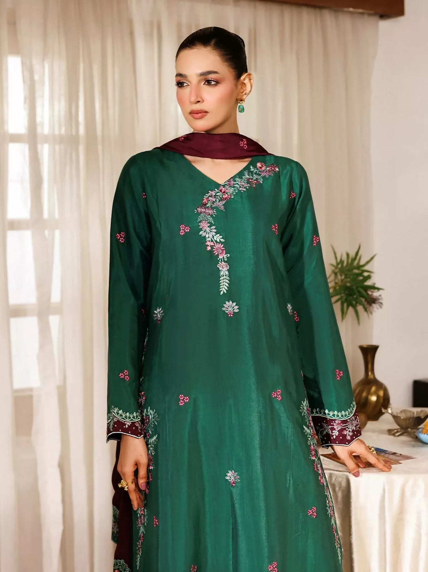 Panache Apparel Noore Eid Edit Raw Silk Embroidered Stitched Suit-Neelofer