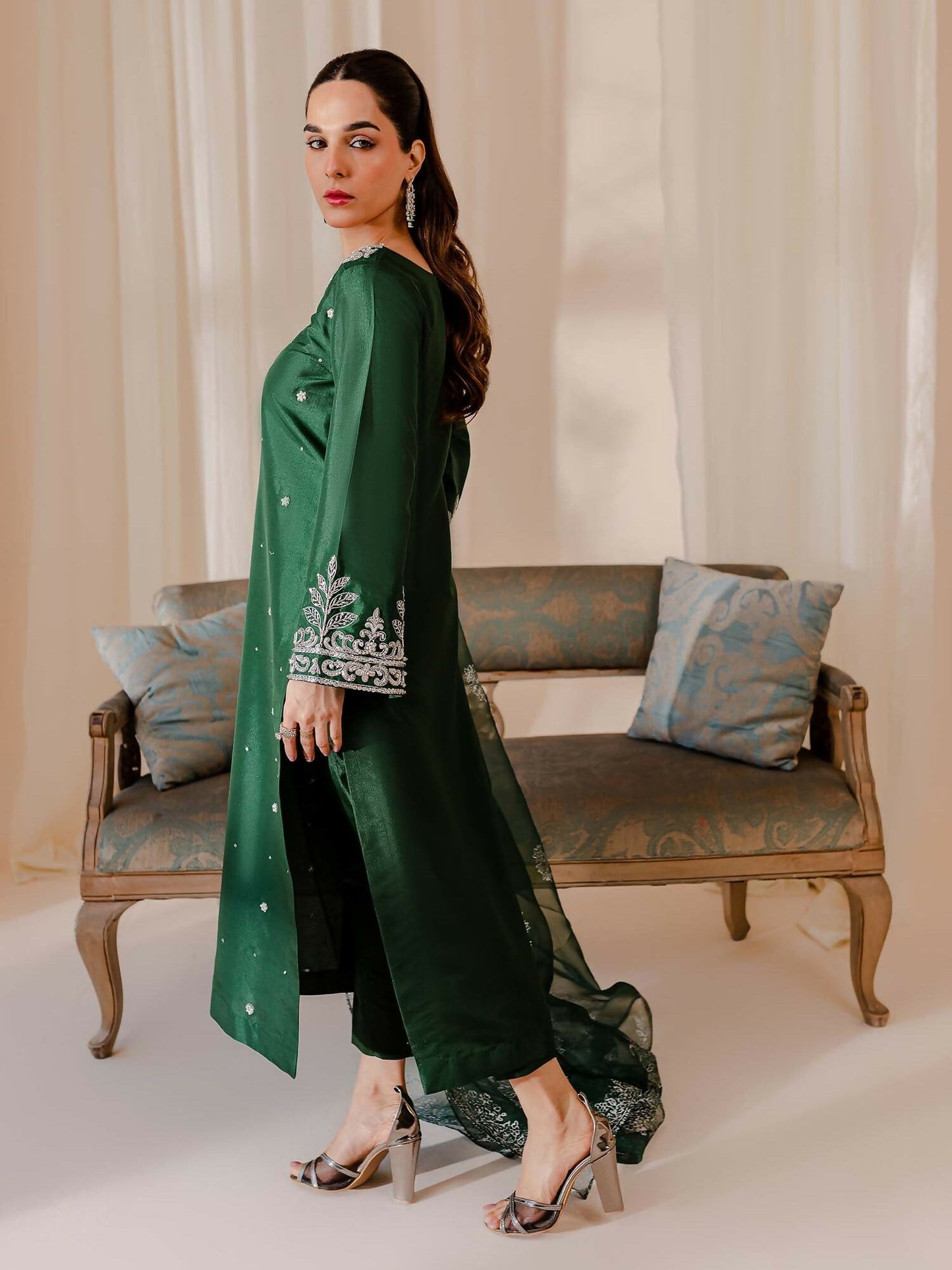 Allure By IH Raw Silk Embellished Stitched 3-Piece Suit-Camelia