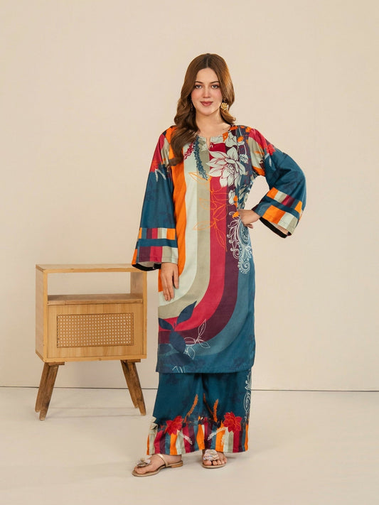 Stylish Collection Velvet Vogue Printed Co-Ord Set-Multi Melt